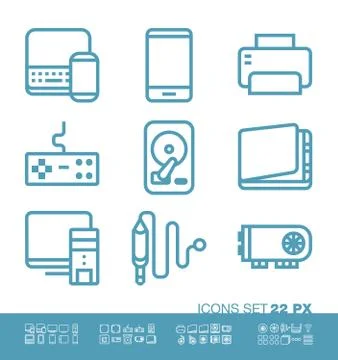 Technology and hardware icons Stock Illustration