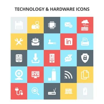 Technology and Hardware Icons Stock Illustration
