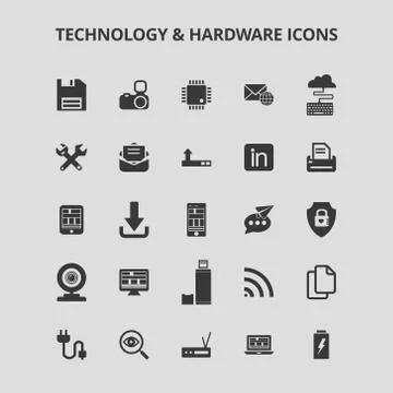 Technology and Hardware Icons 스톡 일러스트