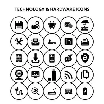 Technology and Hardware Icons 스톡 일러스트