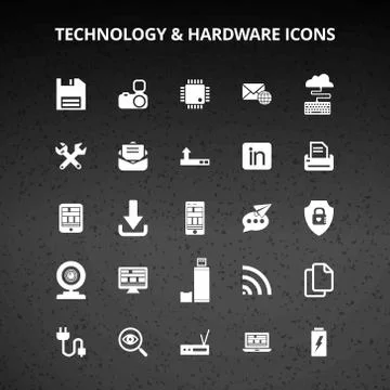 Technology and Hardware Icons 스톡 일러스트