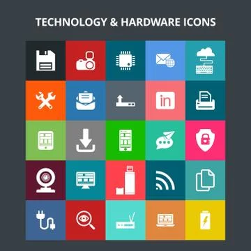 Technology and Hardware Icons 스톡 일러스트