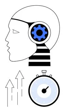 Technology and Human Mind Integration with Efficiency and Progress Indicators Stock Illustration