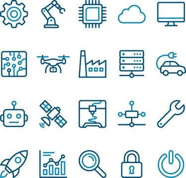 Technology and Industry Gradient Line Icons Set. Stock-Illustration