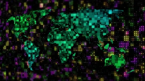 Technology and innovation abstract background with bright world map Stock Footage 253554405