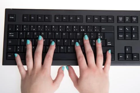 Technology and internet concept background with woman&amp;#39;s hands Foto stock
