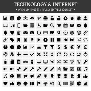 Technology and internet icon set collection featuring modern, premium, full.. Stock Illustration