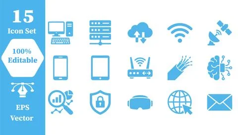 Technology and network icons collection with technology internet computer Stock Illustration