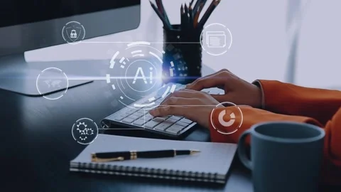 Technology and people concept man use AI to help work, AI Learning and Arti.. Stock Footage 272611072