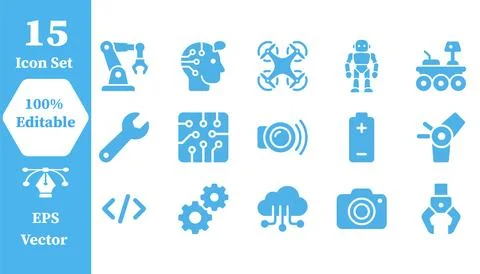 Technology and robotics icon set featuring automation and engineering concept Stock Illustration