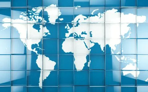 Technology and science background with world map.3d illustration 스톡 일러스트