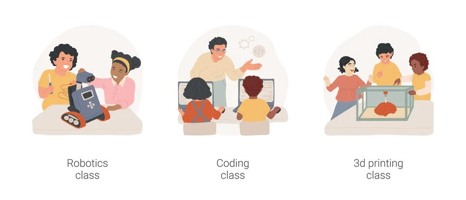 Technology and science classes isolated cartoon vector illustration set. Stock Illustration