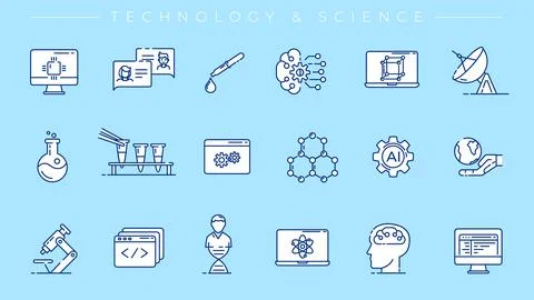Technology and Science concept line style vector icons set. イラスト素材