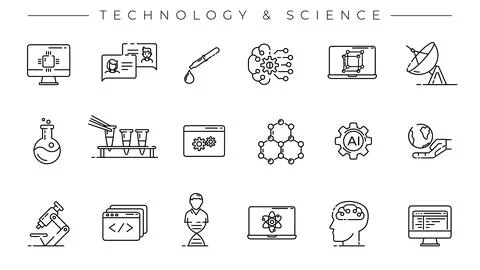 Technology and Science concept line style vector icons set. Illustrazione stock