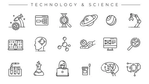 Technology and Science concept line style vector icons set. Stock Illustration