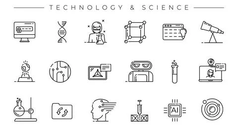 Technology and Science concept line style vector icons set. Stock Illustration