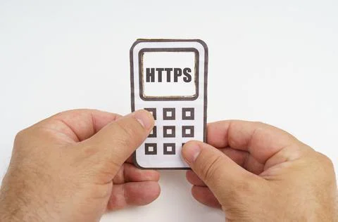 Technology and security concept. On a white background, in the hands of a per Stock-Fotos
