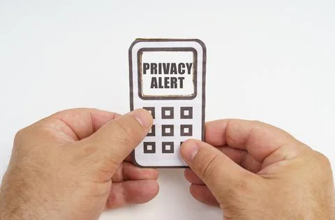 Technology and security concept. On a white background, in the hands of a per Foto stock