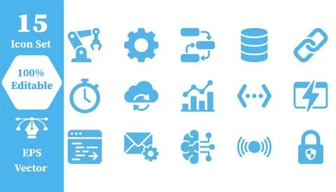 Technology and software development vector icon set with technology, software Stock Illustration