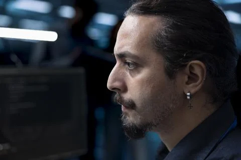 Technology and technician close up in data center for programming Stock Photos