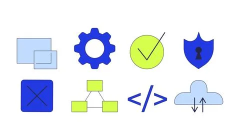 Technology and UI icons 2D cartoon objects set 스톡 일러스트