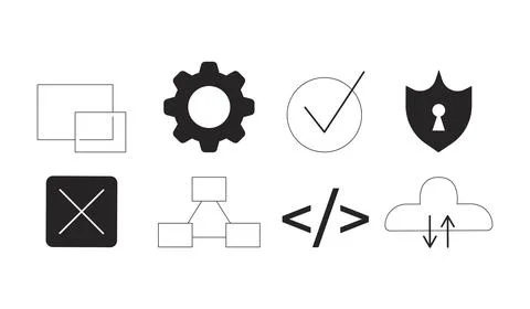 Technology and UI icons 2D line objects set Illustrazione stock