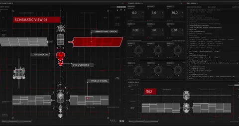 Technology animated background. Telecommunications satellite flying blueprint Stock Footage 194270356