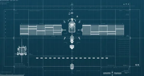 Technology animated background. Telecommunications satellite flying blueprint Stock Footage 194271883