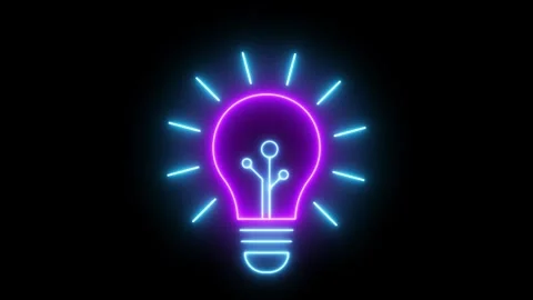 Technology animated neon light bulb glowing with circuit board lines in 4k .. Stock Footage 343850395