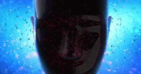 Technology animation of humanoid head with digital particle pattern. Stock Footage 315462803