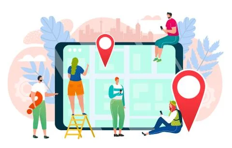 Technology app at smartphone screen, vector illustration. Map application at Stock-Illustration