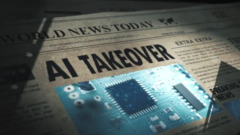 Technology article in vintage Newspaper about the use of artificial Stock Footage 231864899