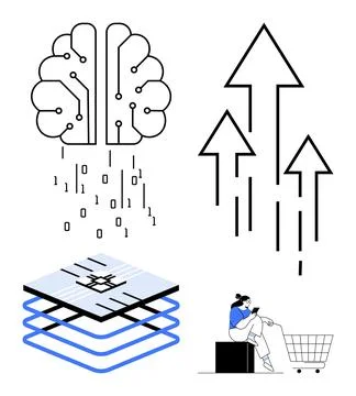 Technology, artificial intelligence, e-commerce, digital transformation, data Stock Illustration