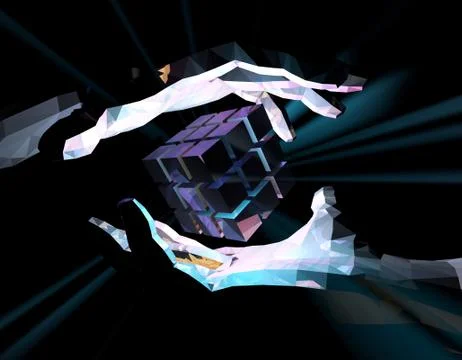 Technology artificial intelligence, palm and cube Illustrazione stock