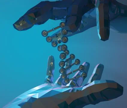 Technology artificial intelligence, palm and DNA Illustrazione stock