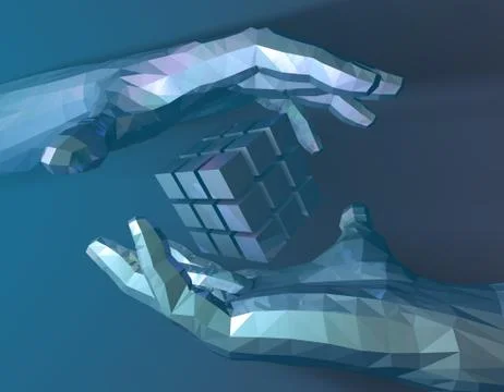 Technology artificial intelligence, palm and cube Stock Illustration