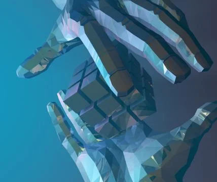 Technology artificial intelligence, palm and cube Illustrazione stock