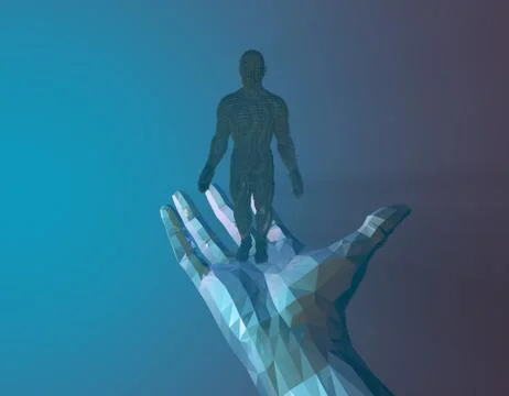 Technology artificial intelligence, palm and binary matrix Stock Illustration