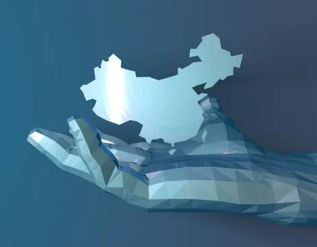 Technology artificial intelligence, palm and map of China Stock Illustration