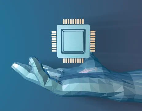 Technology artificial intelligence, palm and chip Illustrazione stock