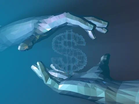 Technology artificial intelligence, palm with dollar sign 스톡 일러스트
