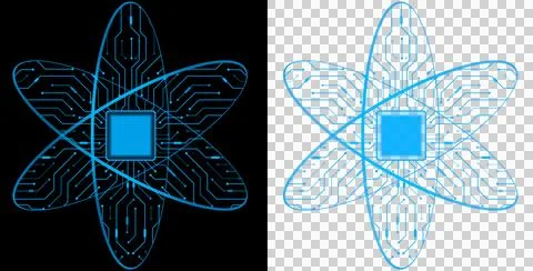 Technology Atom Circuit with Microchip and Electronic Network Design for Advance Illustrazione stock