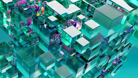 Technology background, Abstract cubic pattern, geometric cubes and spheres, Stock Footage 230040310