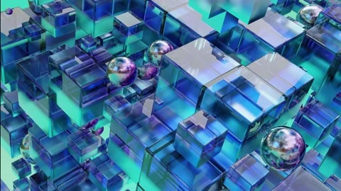 Technology background, Abstract cubic pattern, geometric cubes and spheres, Stock Footage 231423687