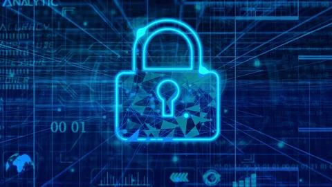 Technology background abstract cyber security system pad lock with finger p.. Illustrazione stock