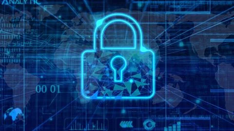Technology background abstract cyber security system pad lock with finger p.. Stock Illustration