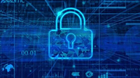 Technology background abstract cyber security system pad lock with finger p.. Stock Illustration