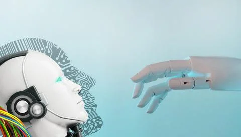 Technology Background. Ai and Robot and Hand for network connection future Stock Illustration