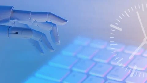 Technology Background. Ai and Robot Hands with Keyboard network connection Stock Illustration
