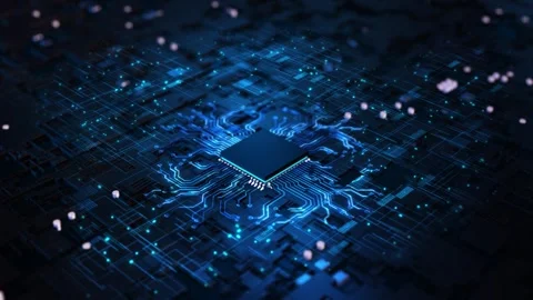 Technology Background Animation CPU Futuristic Circuit. 3D Visualization AI Proc Stock Footage 341900597